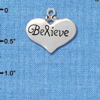 C2704 - Believe with Ribbon Heart - Large - Pendant - Silver Charm